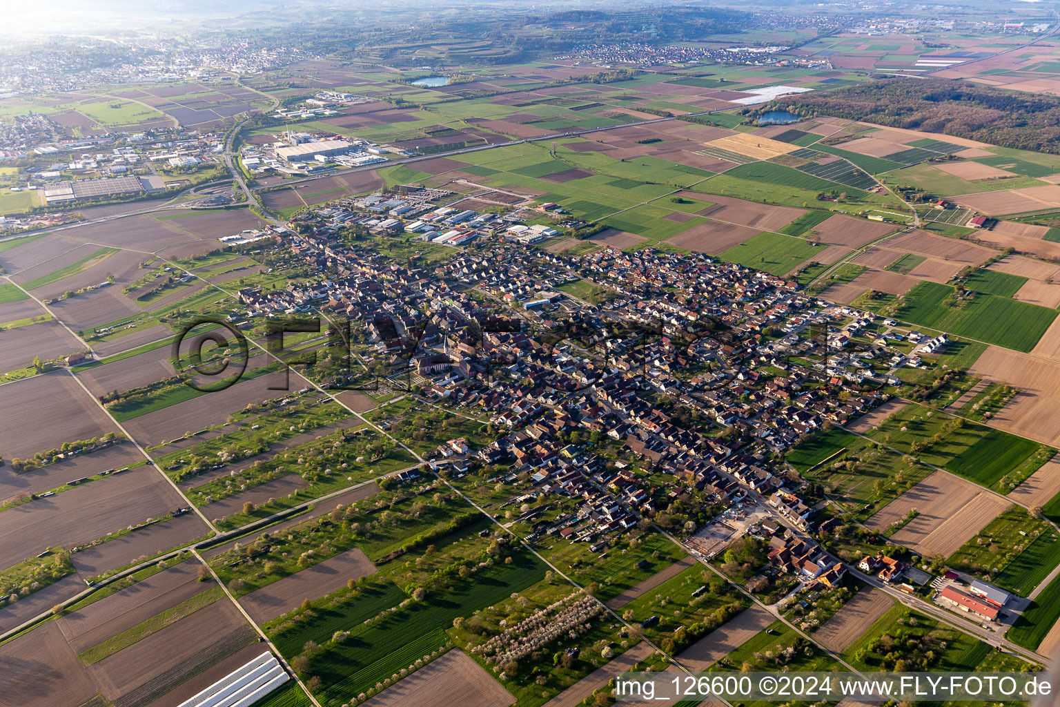 Village view on the edge of agricultural fields and land in Grafenhausen in the state Baden-Wuerttemberg, Germany