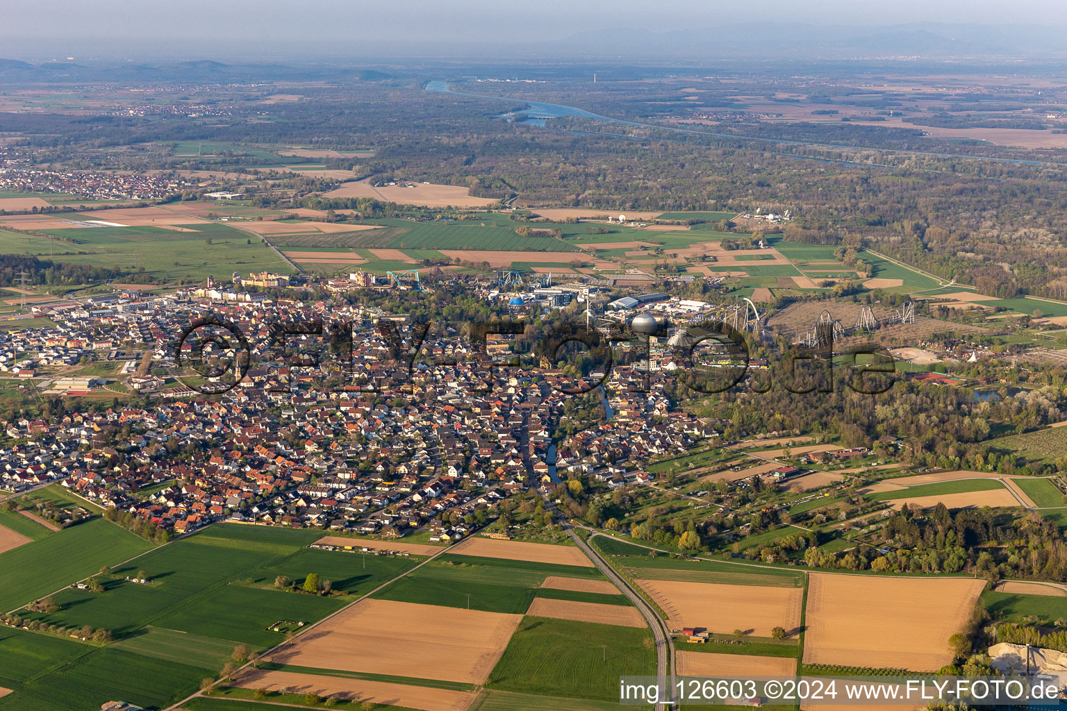 City area with outside districts and inner city area in Rust in the state Baden-Wuerttemberg, Germany