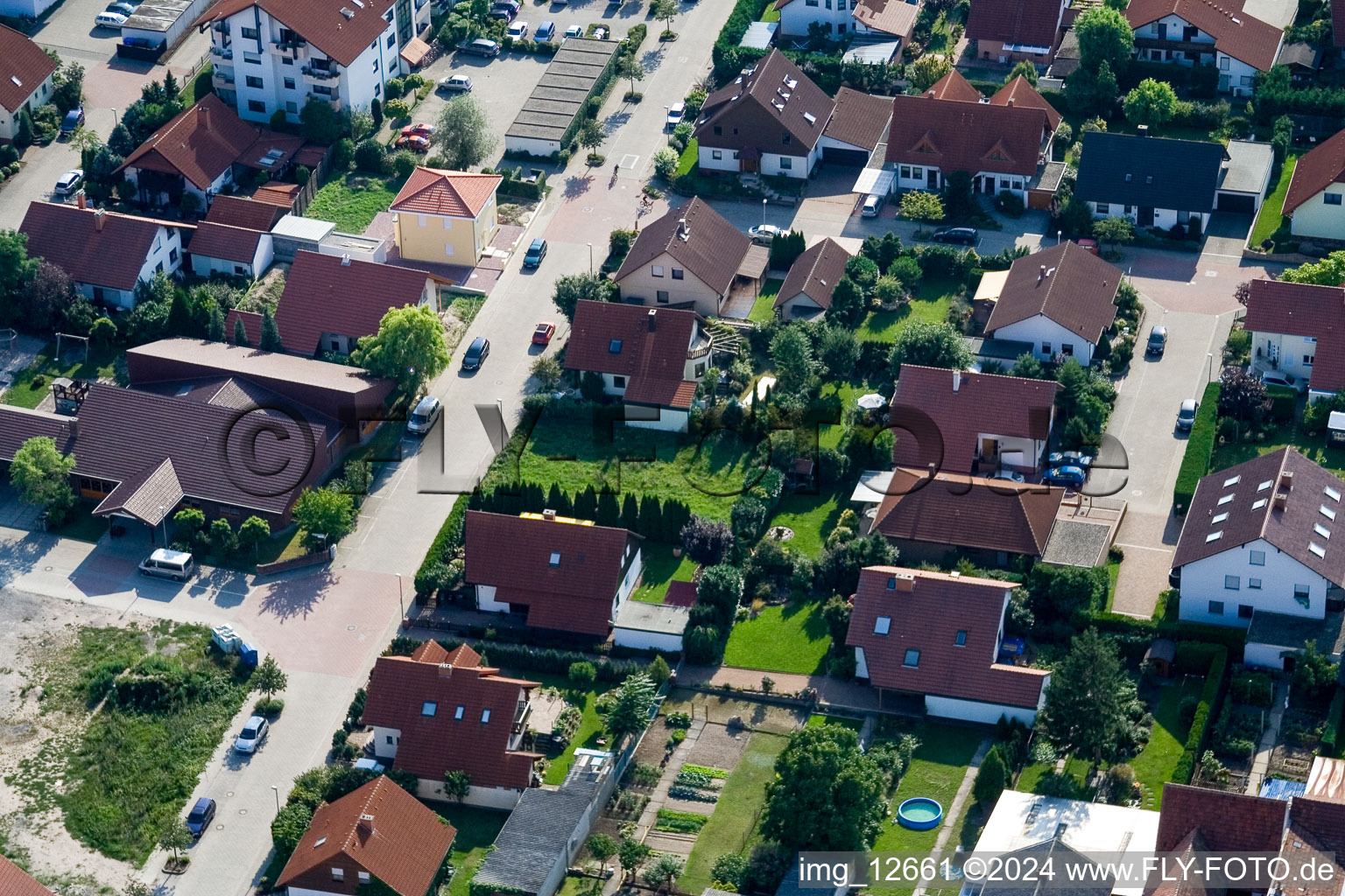 Bird's eye view of Haßloch in the state Rhineland-Palatinate, Germany