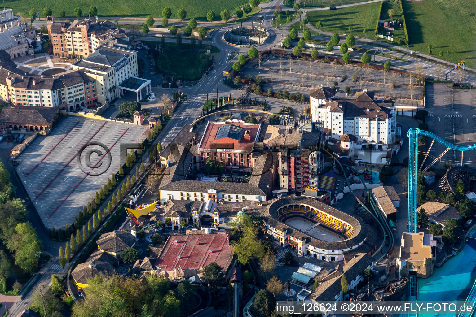 4 Start Adventure hotel "El Andaluz" at the Spanish Arena of the locked down Leisure-Park Europa Park in Rust in the state Baden-Wuerttemberg, Germany