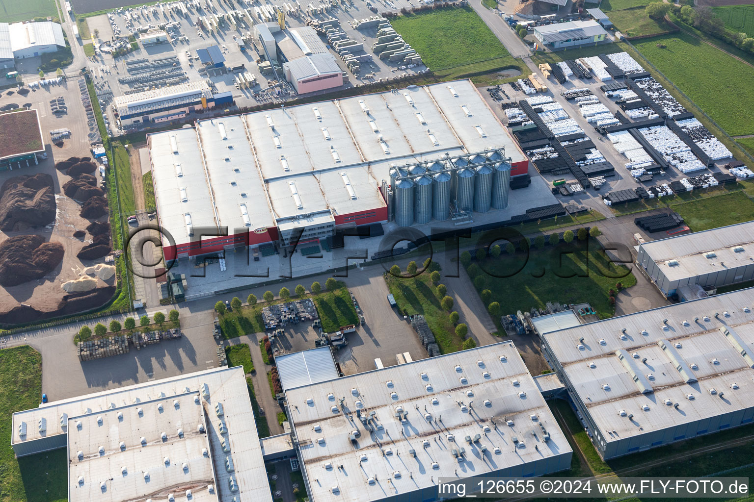 Aerial view of Graf Polymers in Herbolzheim in the state Baden-Wuerttemberg, Germany