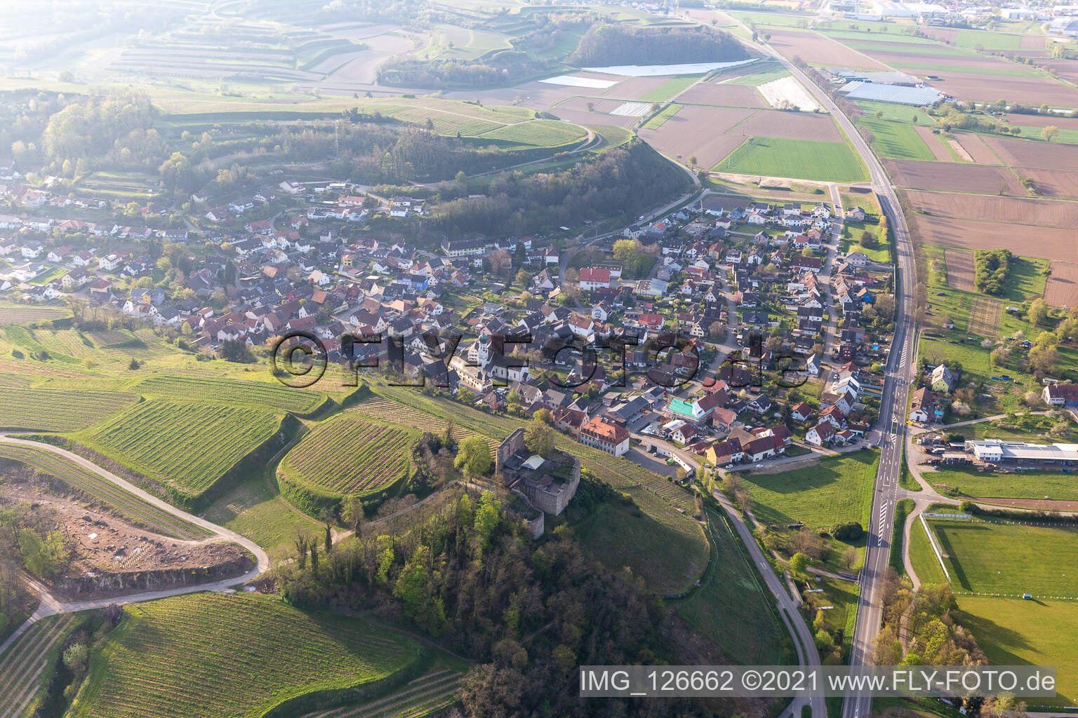 Aerial photograpy of Lichteneck Castle in Hecklingen in the state Baden-Wuerttemberg, Germany