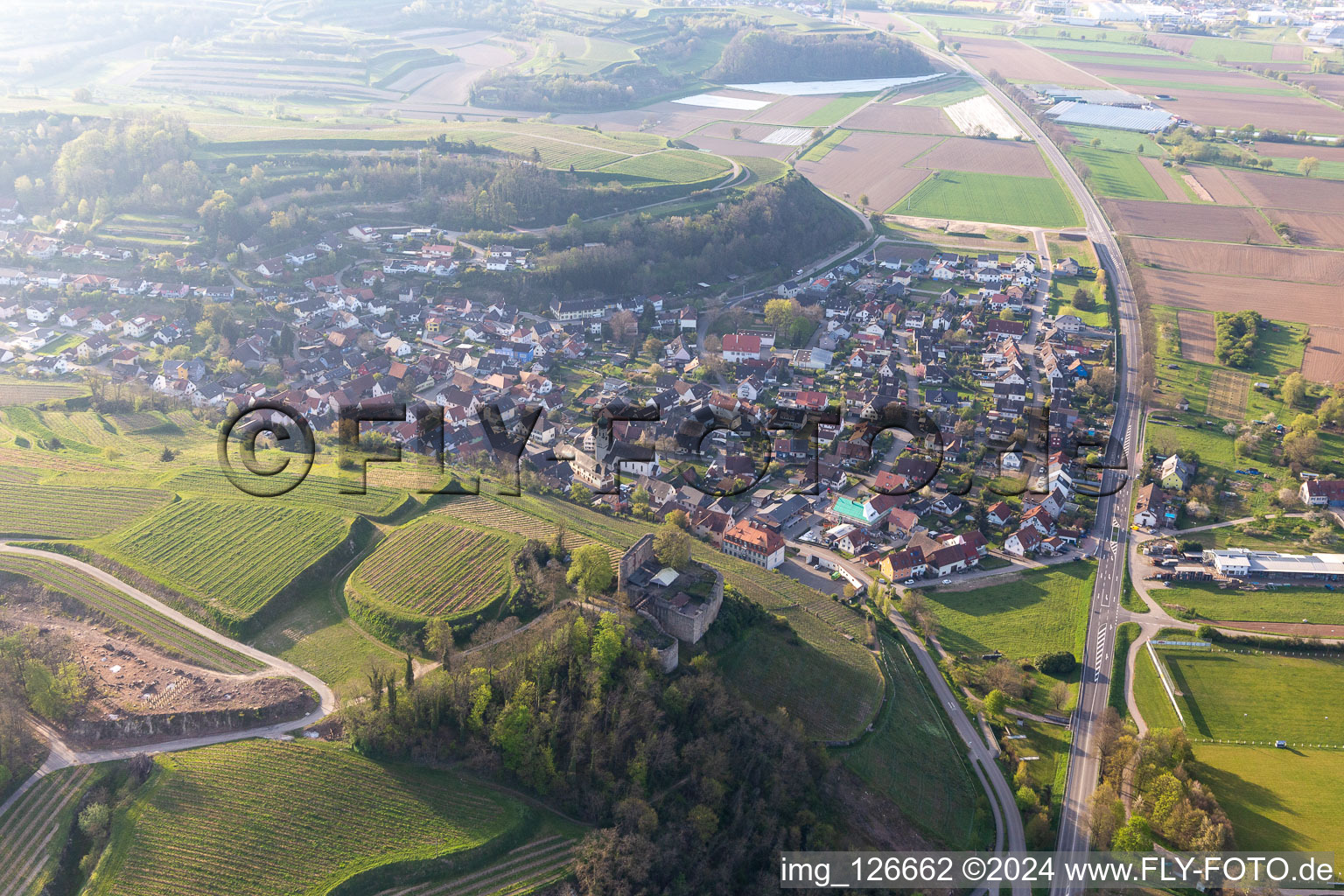 Aerial photograpy of Lichteneck Castle in Hecklingen in the state Baden-Wuerttemberg, Germany