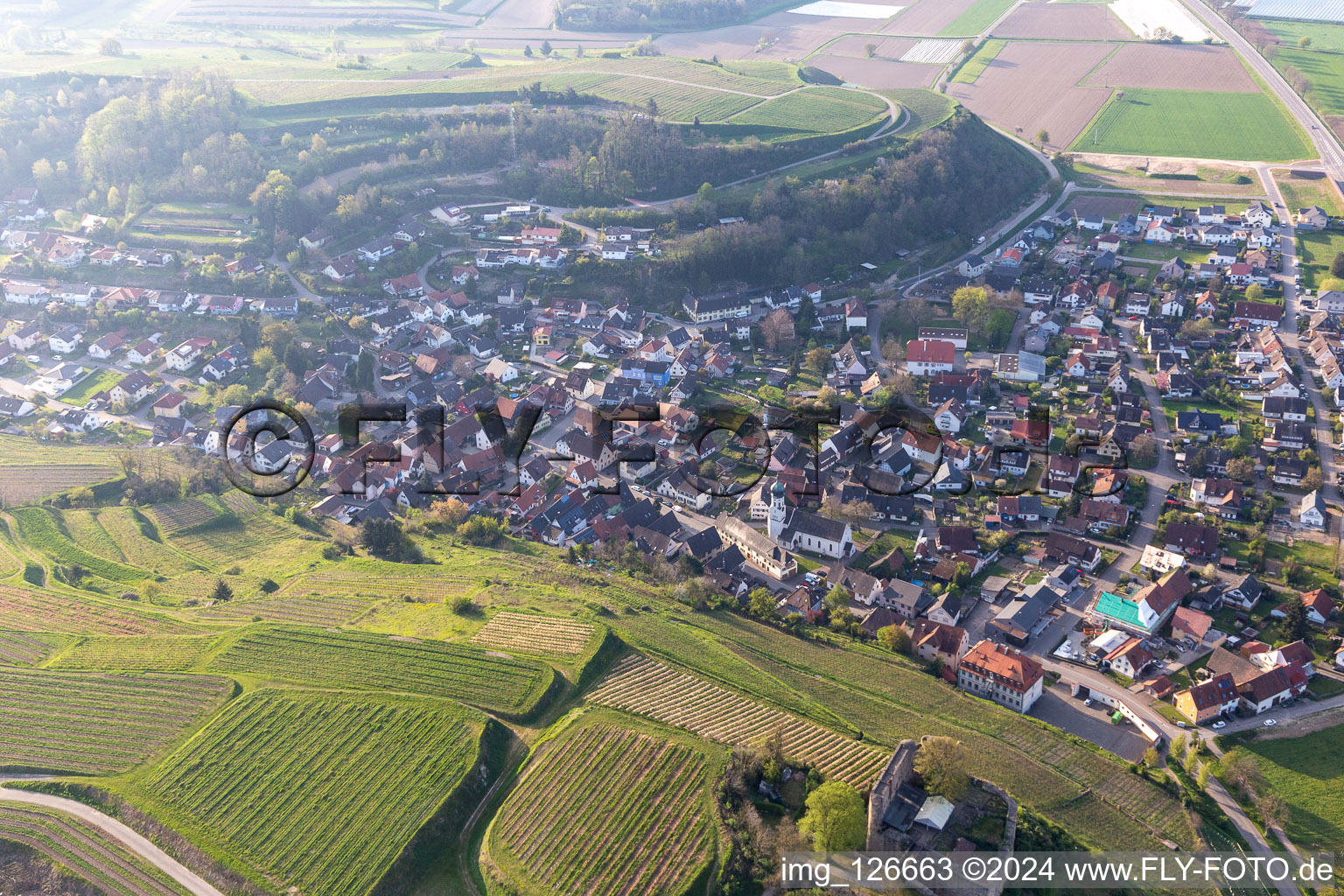 Oblique view of Lichteneck Castle in the district Hecklingen in Kenzingen in the state Baden-Wuerttemberg, Germany