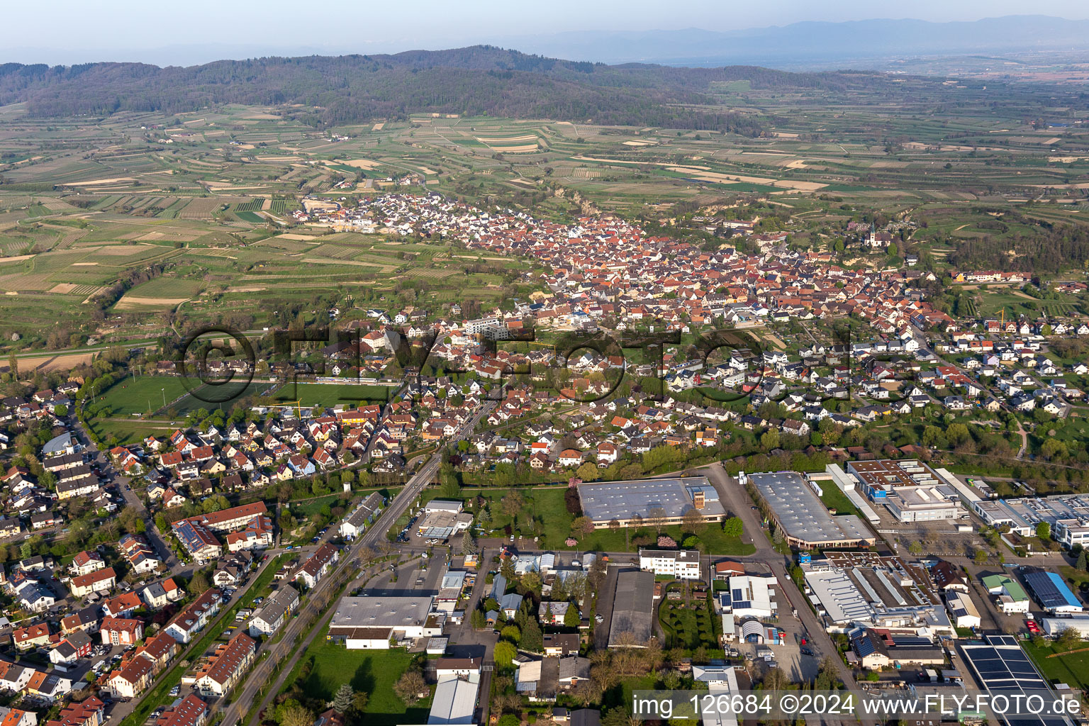 Bahlingen am Kaiserstuhl in the state Baden-Wuerttemberg, Germany from above