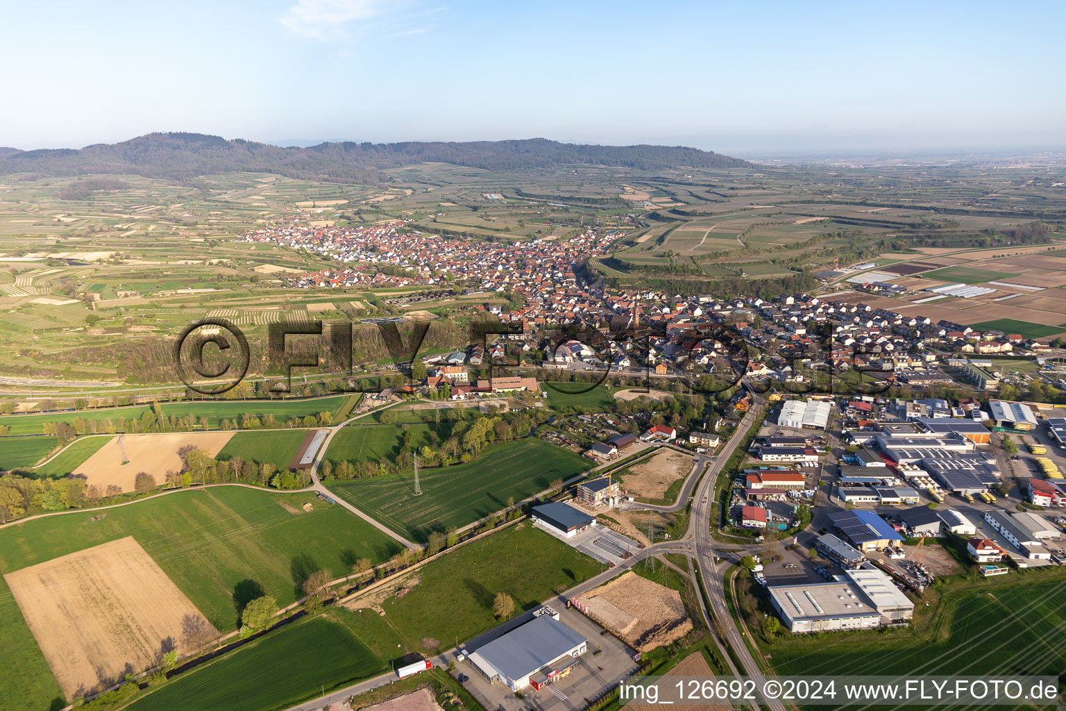 Eichstetten am Kaiserstuhl in the state Baden-Wuerttemberg, Germany from above