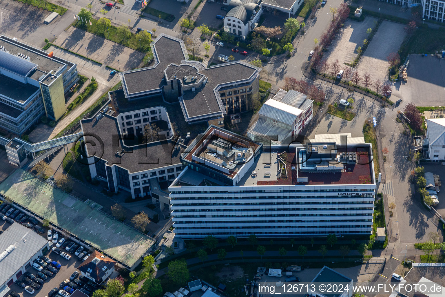 Industrial estate and company settlement Haid with Haufe.Group in Freiburg im Breisgau in the state Baden-Wurttemberg, Germany