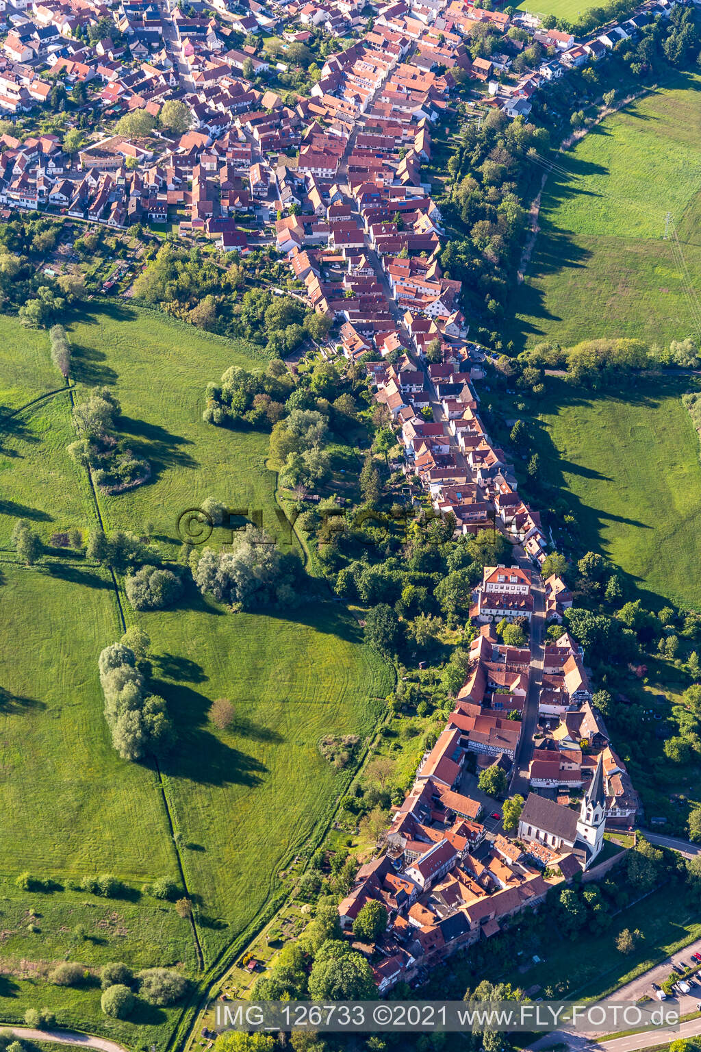 Aerial view of Ludwigstr in Jockgrim in the state Rhineland-Palatinate, Germany