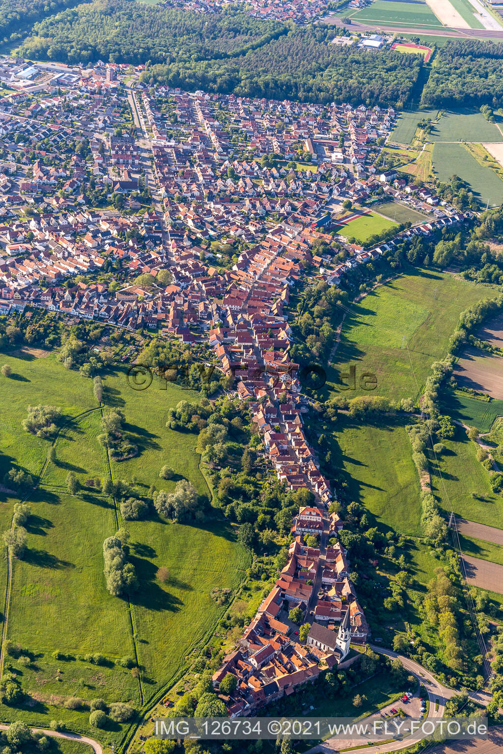 Aerial photograpy of Ludwigstr in Jockgrim in the state Rhineland-Palatinate, Germany