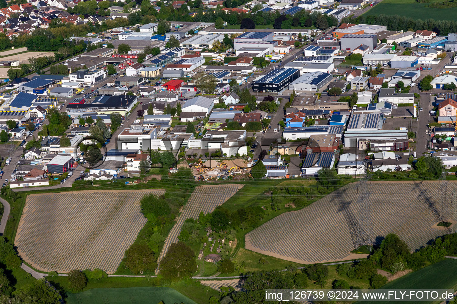 Industrial area Siemensstr, Industriestr in the district Eggenstein in Eggenstein-Leopoldshafen in the state Baden-Wuerttemberg, Germany