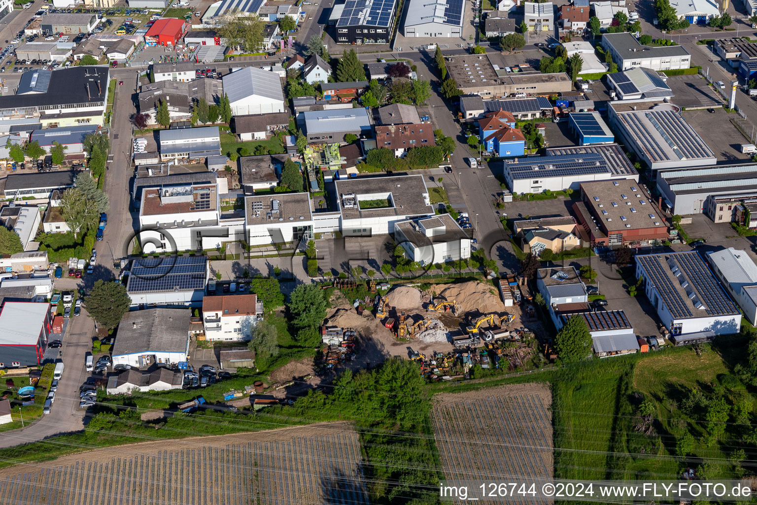 Aerial view of District Eggenstein in Eggenstein-Leopoldshafen in the state Baden-Wuerttemberg, Germany