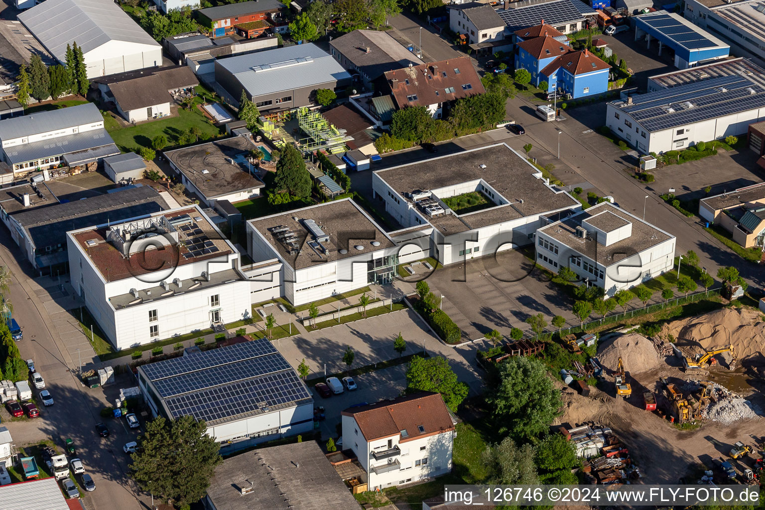 Aerial view of Church Data Center Foundation in the district Eggenstein in Eggenstein-Leopoldshafen in the state Baden-Wuerttemberg, Germany