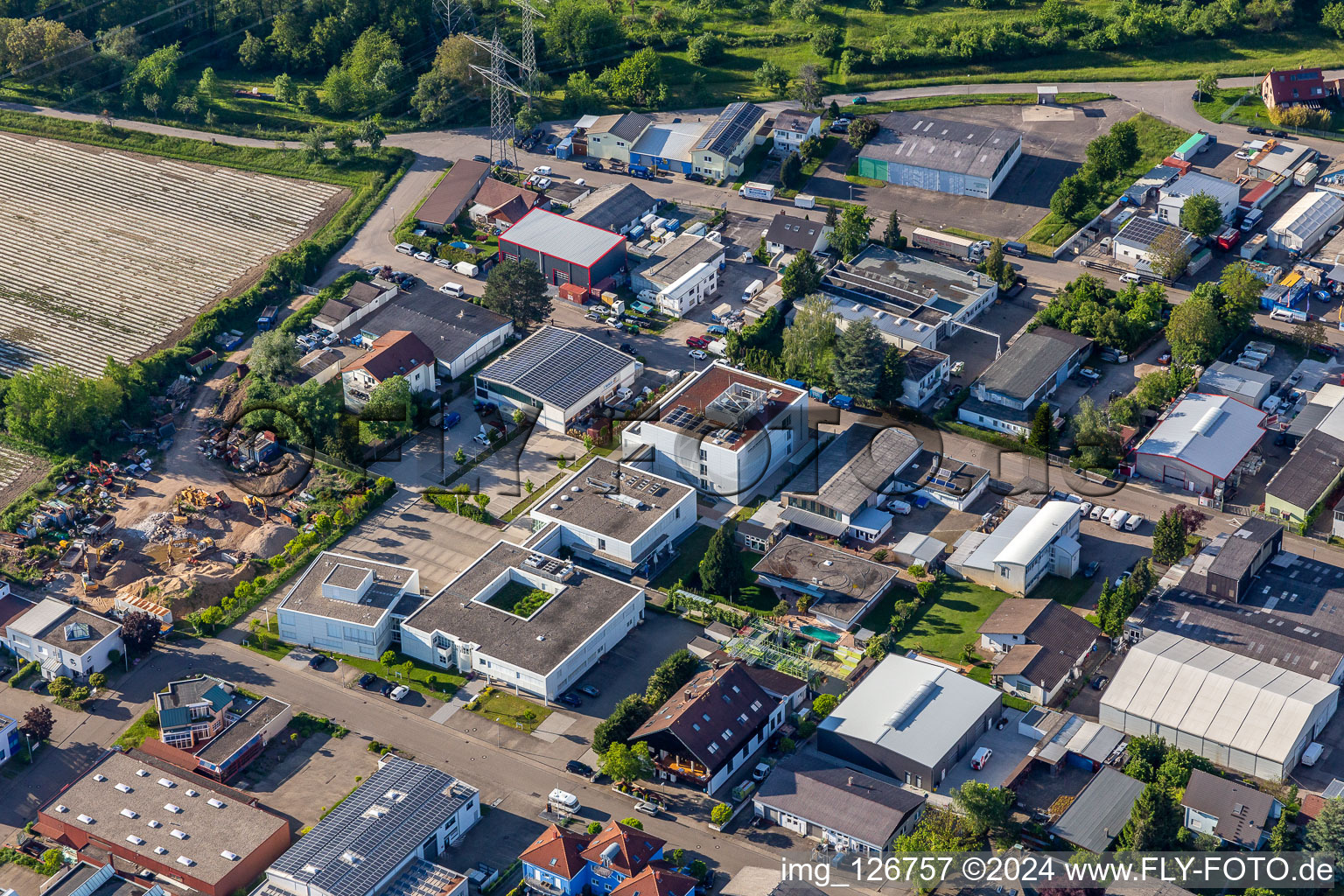 Oblique view of Church Data Center Foundation in the district Eggenstein in Eggenstein-Leopoldshafen in the state Baden-Wuerttemberg, Germany