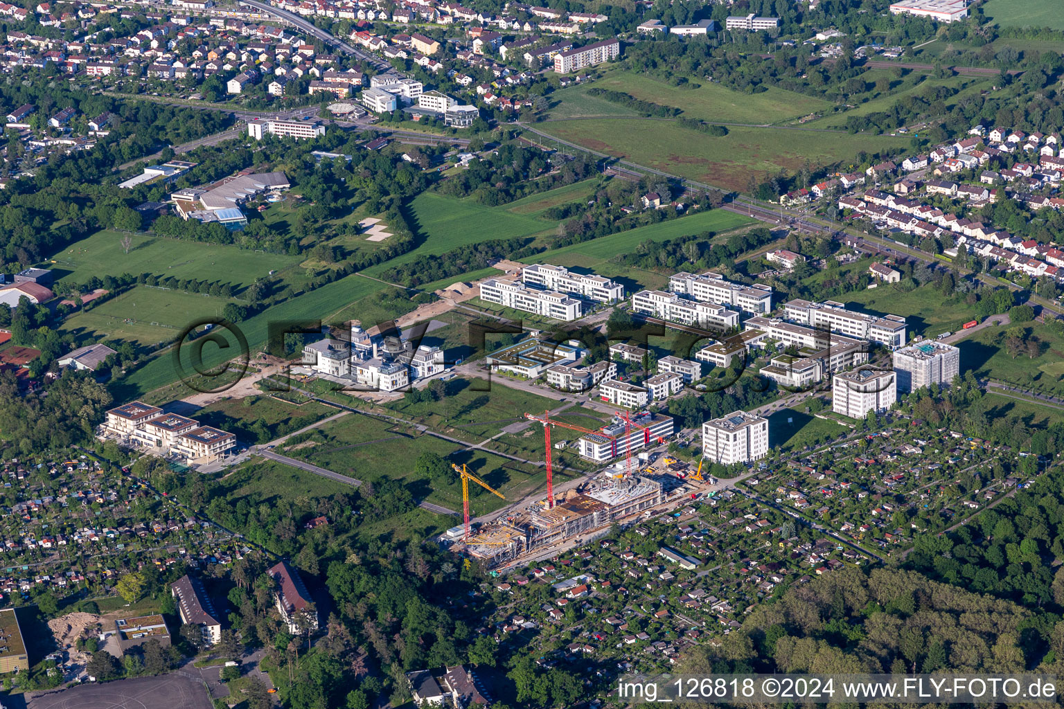 Technology Park, construction site on Emmy-Noether-Straße in the district Rintheim in Karlsruhe in the state Baden-Wuerttemberg, Germany