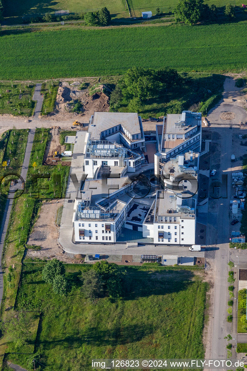 Construction site for the new building of a research building and office complex on street Wilhelm-Schickard-Strasse in the technology-park Karlsruhe in Karlsruhe in the state Baden-Wuerttemberg, Germany