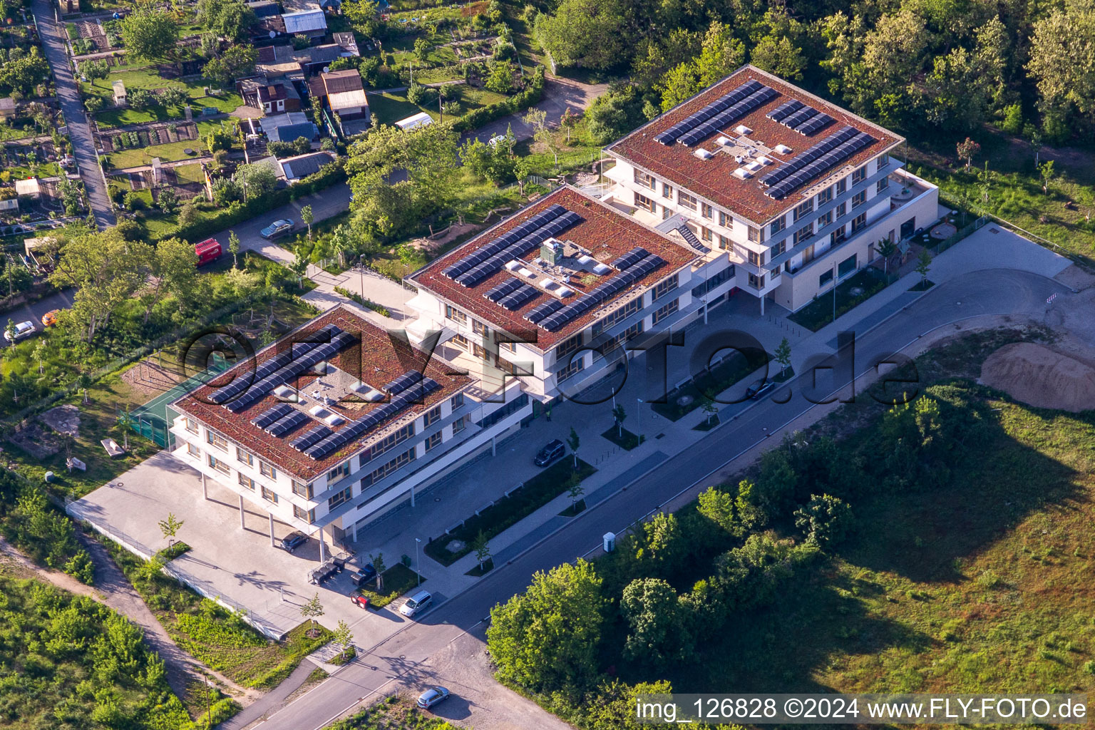 Research building and office complexes in the Technologiepark, Freie Duale Fachakademie, Elementi Kinderhaus und School in the Technido at the Konrad-Zuse-Str. in Karlsruhe in the state Baden-Wurttemberg, Germany