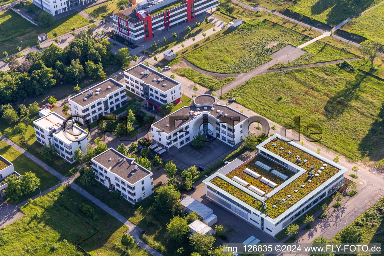 Aerial photograpy of Technology Park in the district Rintheim in Karlsruhe in the state Baden-Wuerttemberg, Germany