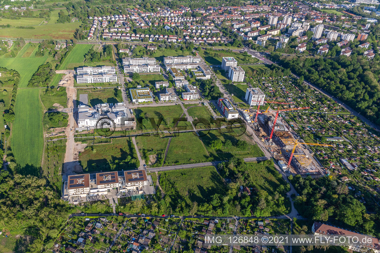 Technology Park in the district Rintheim in Karlsruhe in the state Baden-Wuerttemberg, Germany out of the air