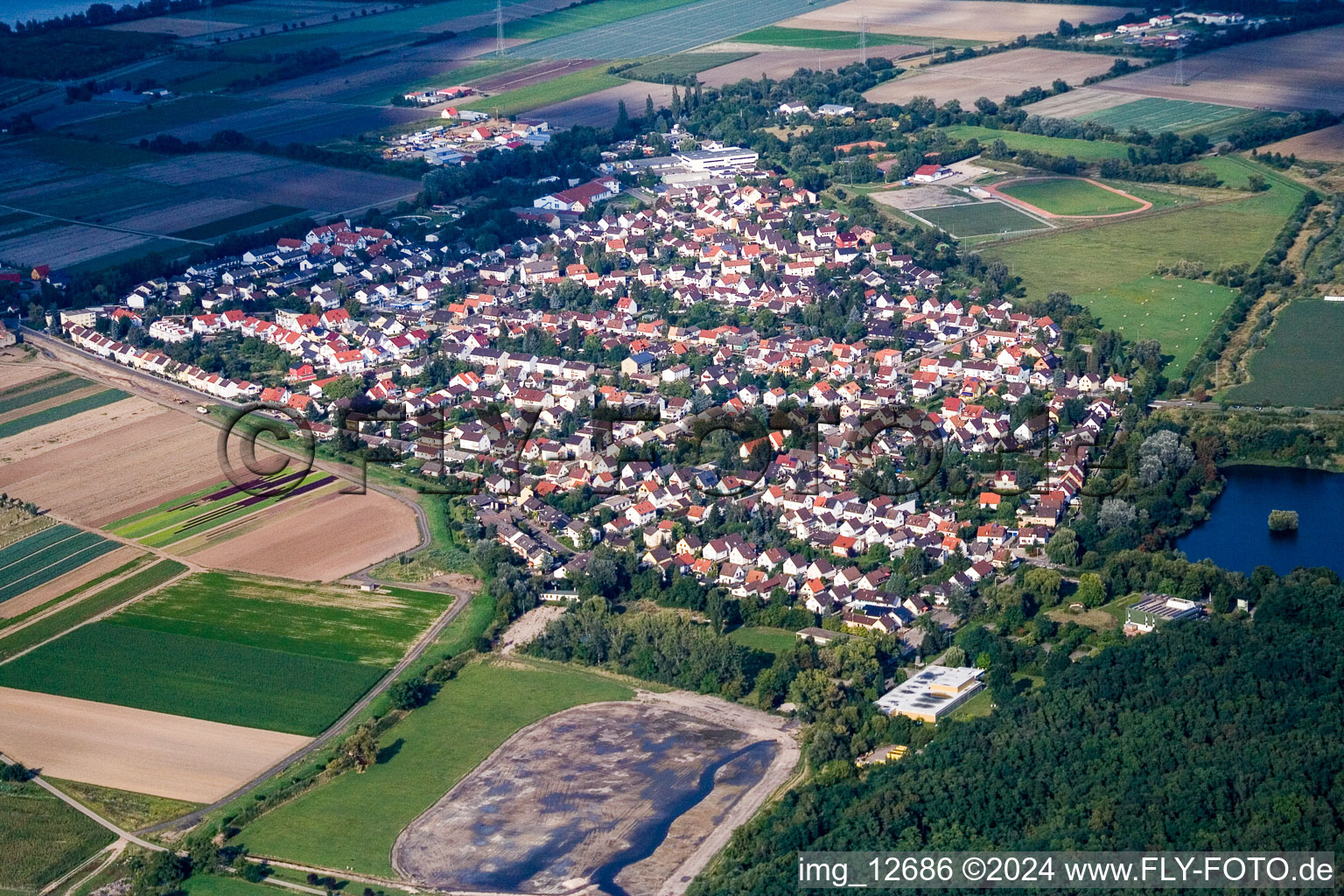 Town View of the streets and houses of the residential areas in Lambsheim in the state Rhineland-Palatinate