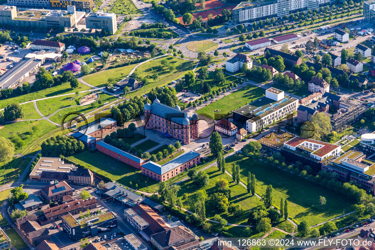 Building complex of the university for music castle Gottesaue in Karlsruhe in the state Baden-Wuerttemberg