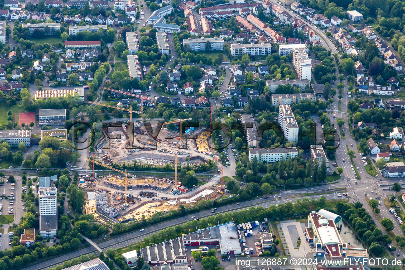 Construction site on Thomas Mann Street in the district Daxlanden in Karlsruhe in the state Baden-Wuerttemberg, Germany