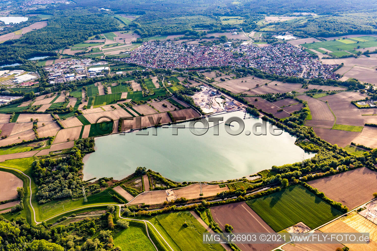 HBM Hagenbacher Bau minerals quarry lake in Hagenbach in the state Rhineland-Palatinate, Germany