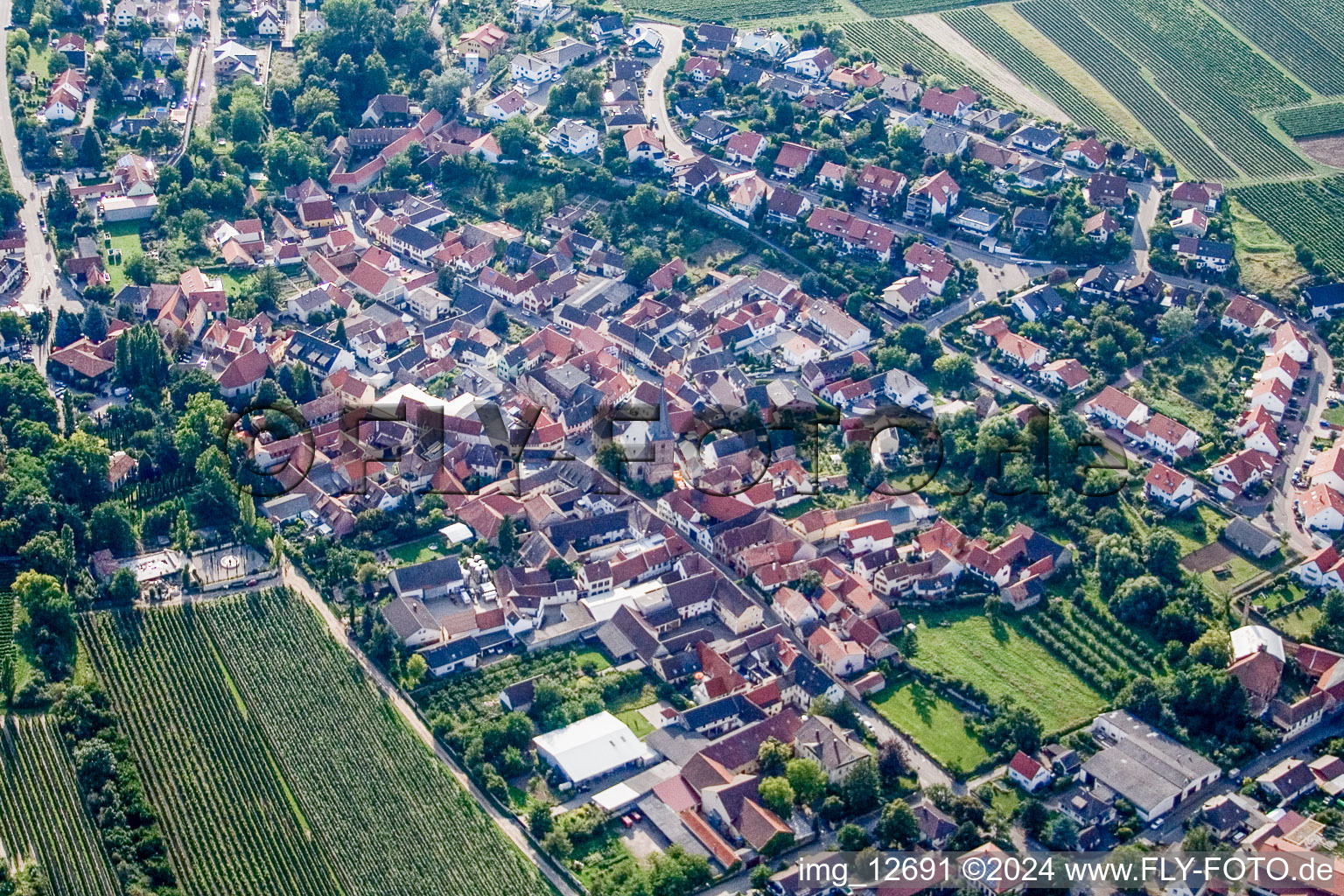 Town View of the streets and houses of the residential areas in Grosskarlbach in the state Rhineland-Palatinate, Germany