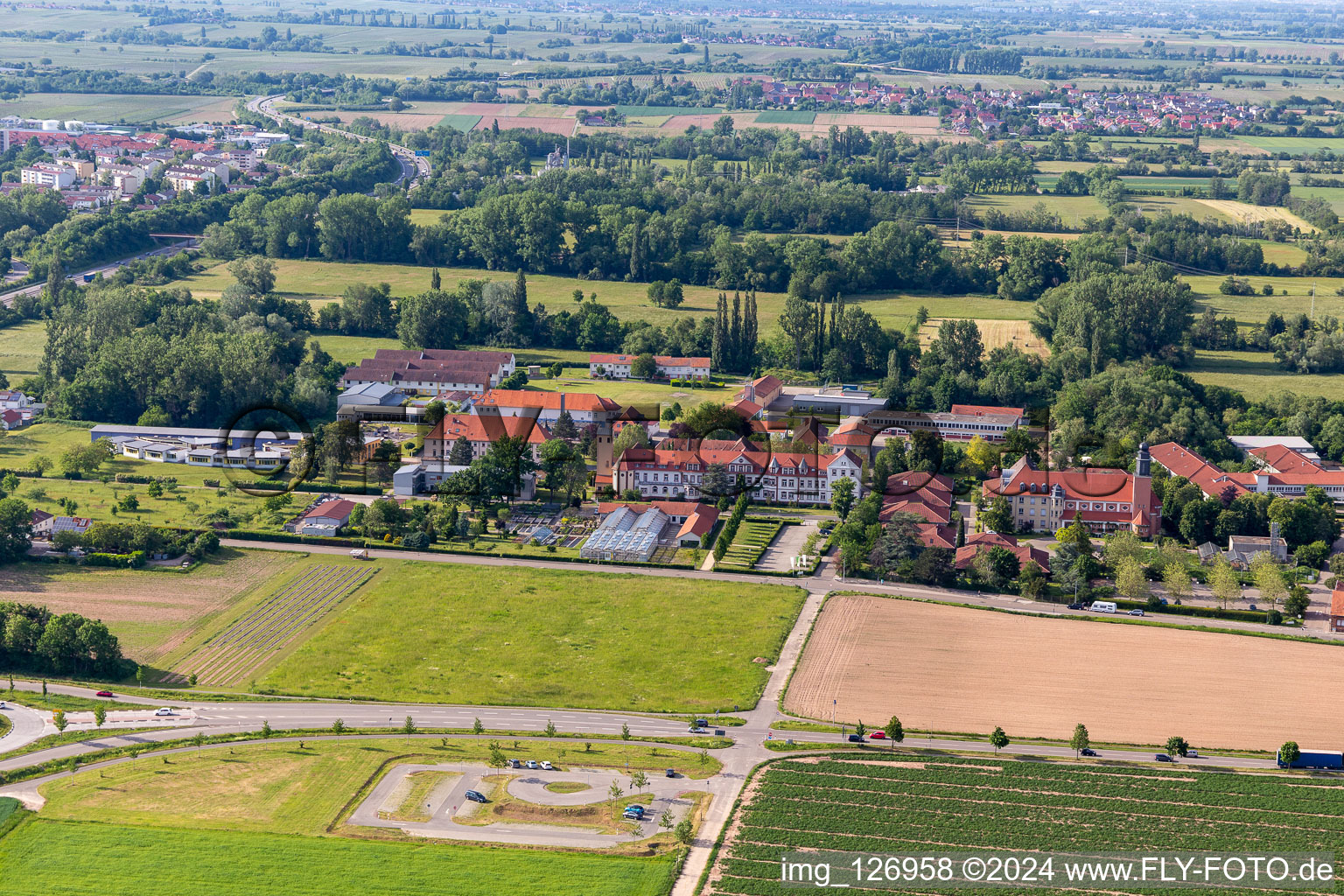 Aerial view of Caritas St. Laurentius and Paul Support Center, St. Josef Youth Office in Landau in der Pfalz in the state Rhineland-Palatinate, Germany