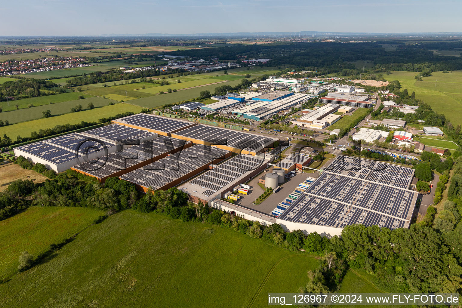 Industrial and commercial area Landau Ost with Michelin Tires and APL Automobil-Prueftechnik Landau GmbH in Landau in der Pfalz in the state Rhineland-Palatinate, Germany out of the air