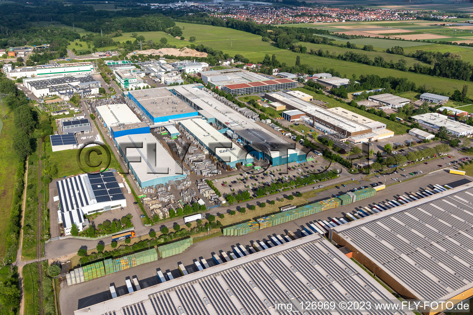 Industrial and commercial area Landau Ost with Michelin Tires, Constellium, Ronal GmbH and APL Automobil-Prueftechnik Landau GmbH in Landau in der Pfalz in the state Rhineland-Palatinate, Germany