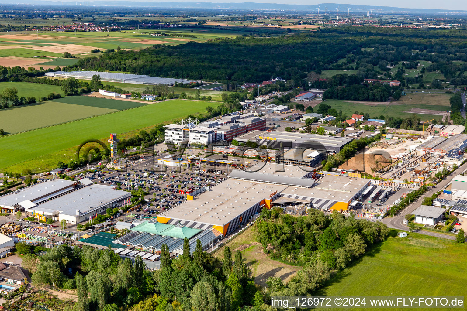 Aerial photograpy of Building of the construction market HORNBACH Bornheim in the district Industriegebiet Bornheim in Bornheim in the state Rhineland-Palatinate, Germany