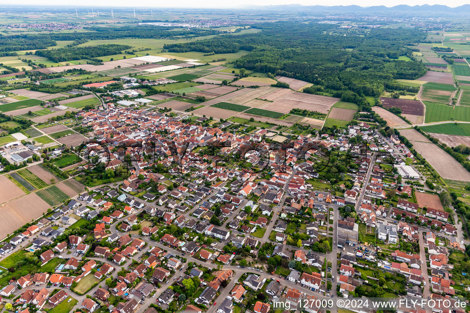 Zeiskam in the state Rhineland-Palatinate, Germany viewn from the air