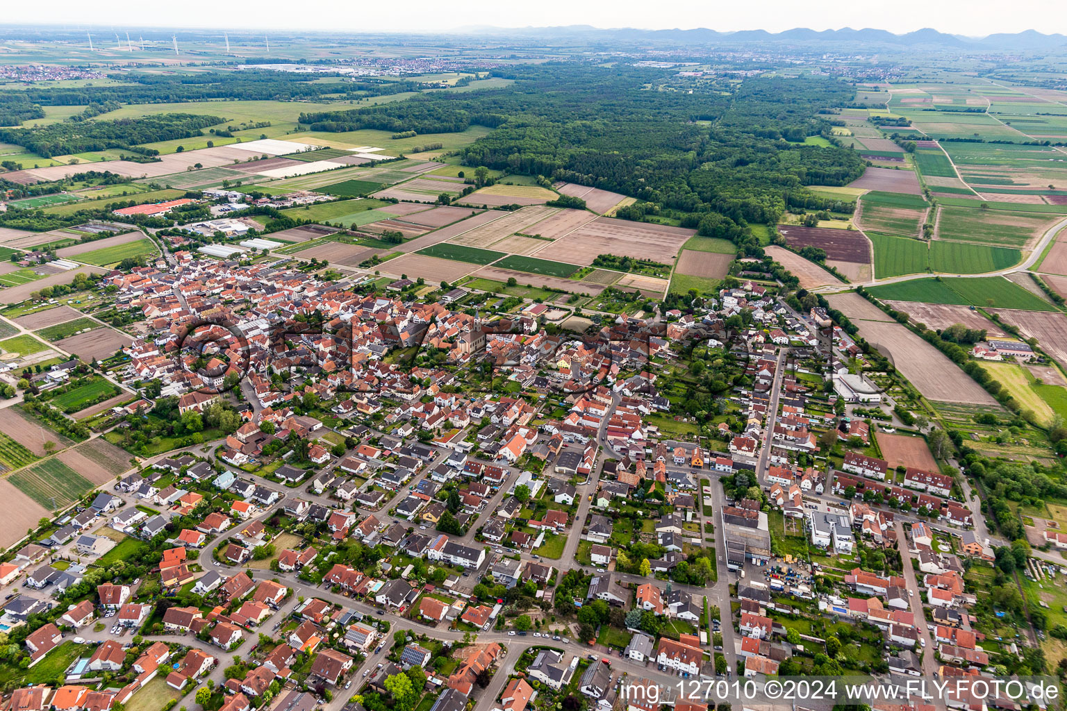 Zeiskam in the state Rhineland-Palatinate, Germany from the plane