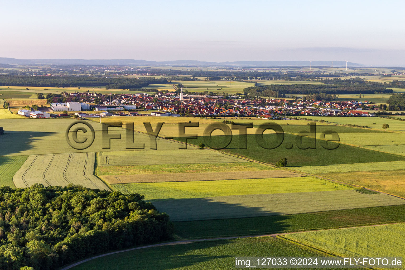 Aerial view of Grettstadt in the state Bavaria, Germany