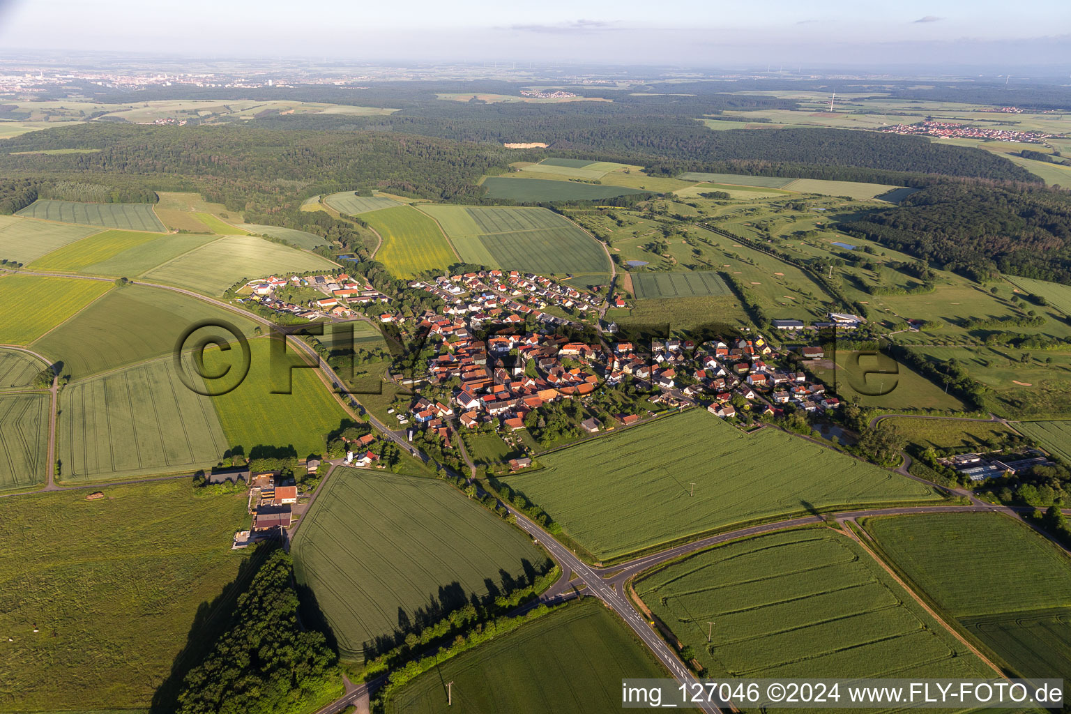 Aerial view of District Löffelsterz in Schonungen in the state Bavaria, Germany