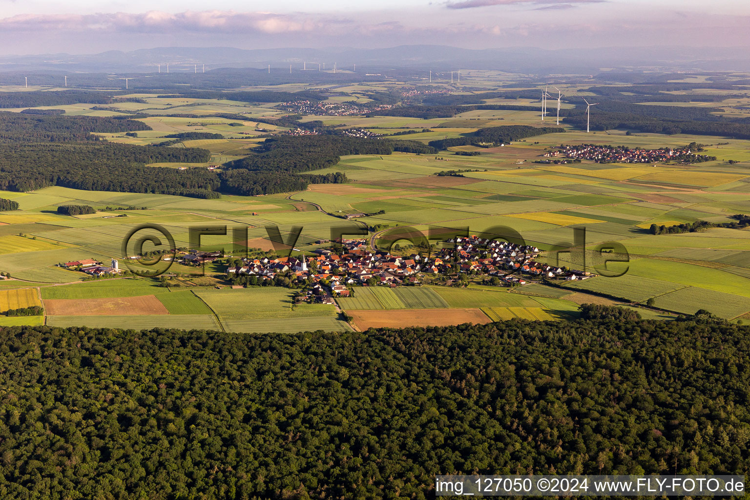 Aerial photograpy of District Ebertshausen in Üchtelhausen in the state Bavaria, Germany