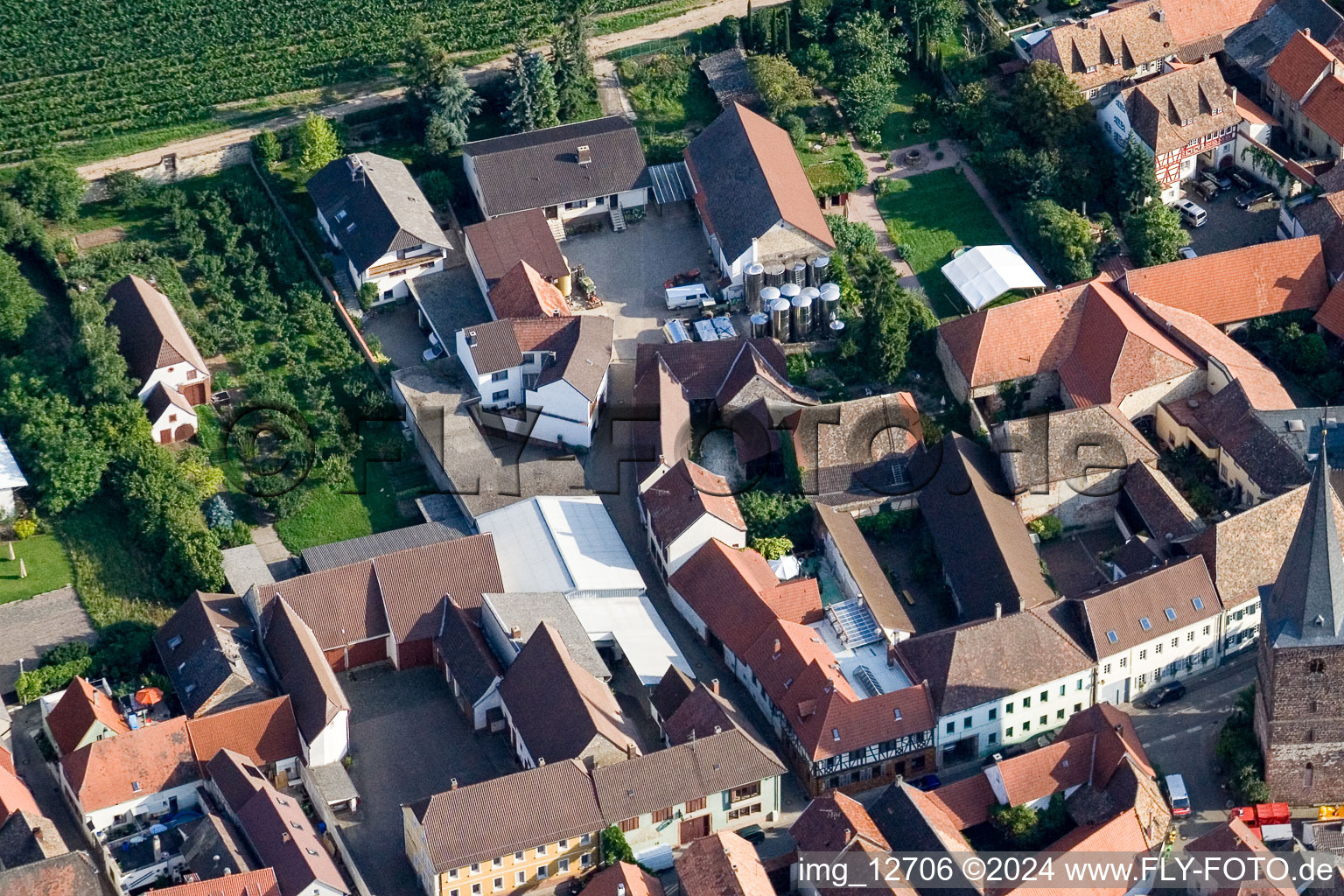 Bird's eye view of Großkarlbach in the state Rhineland-Palatinate, Germany