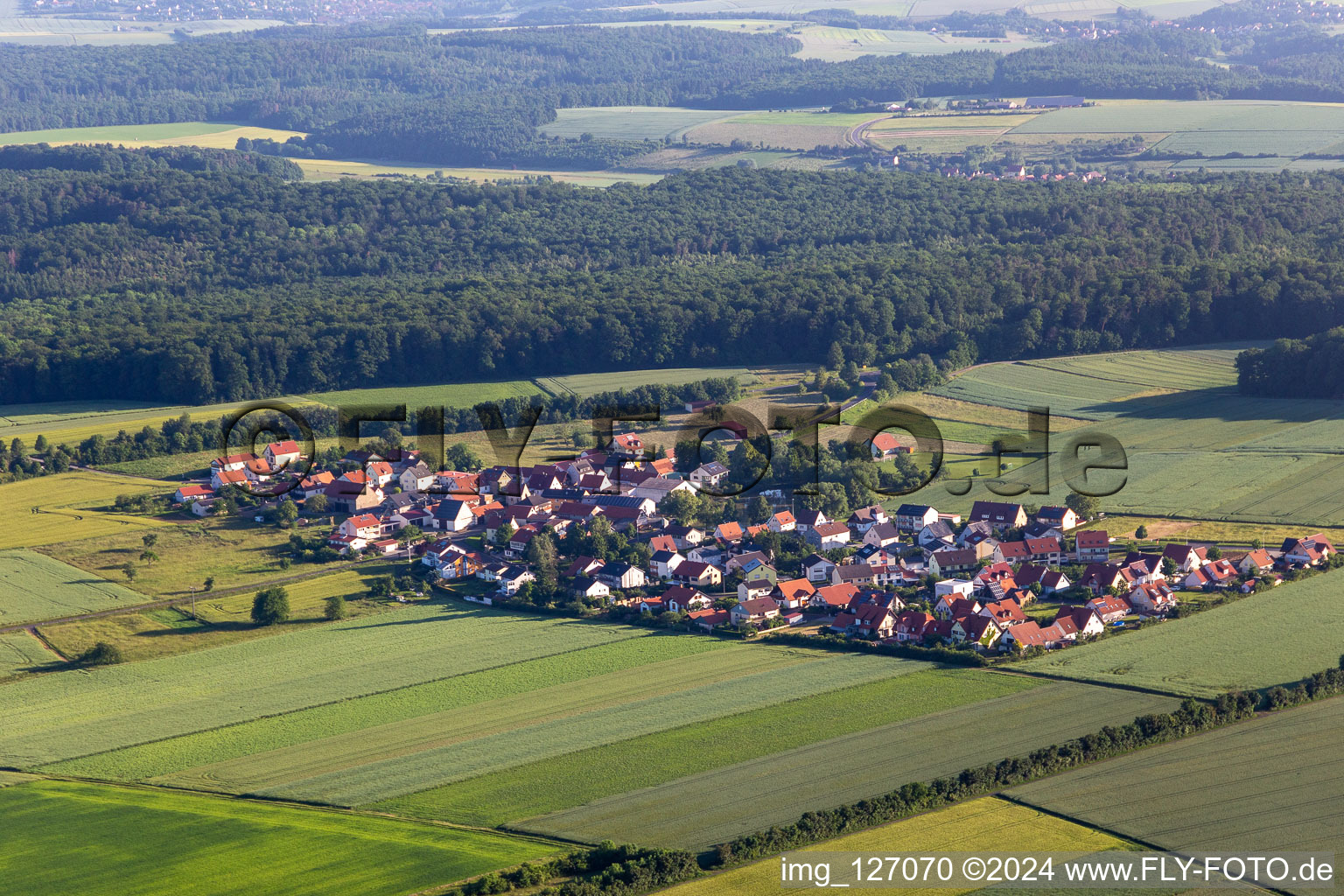 Aerial view of District Hoppachshof in Üchtelhausen in the state Bavaria, Germany