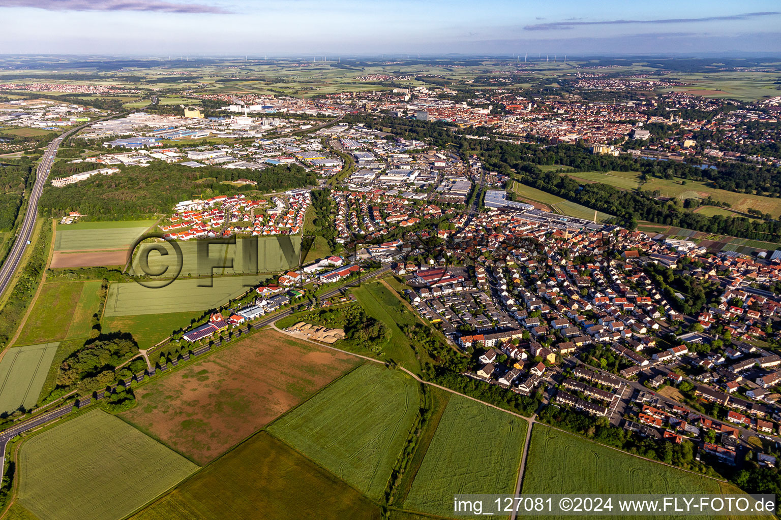 Town View of the streets and houses of the residential areas in Sennfeld in the state Bavaria, Germany