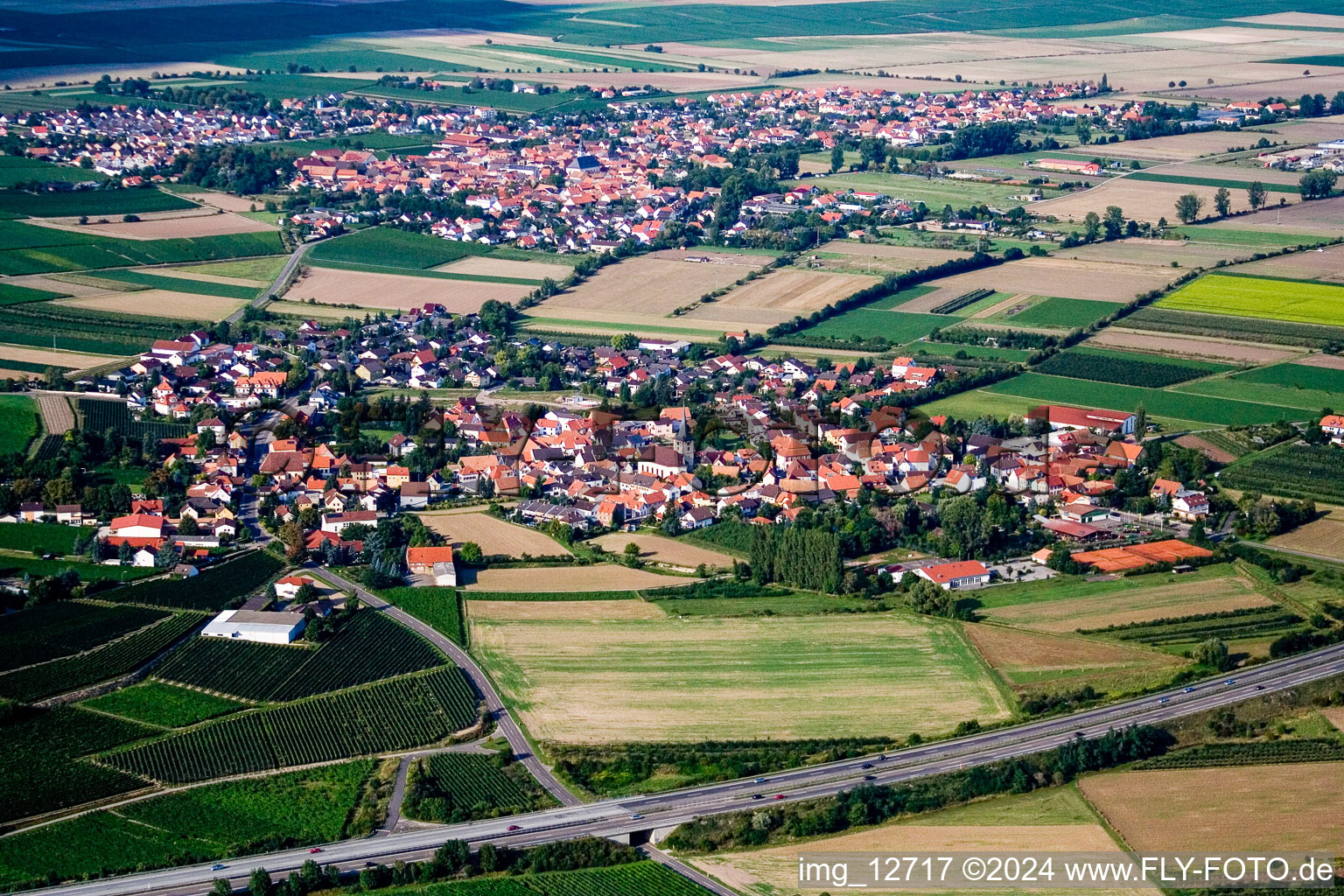 Großkarlbach in the state Rhineland-Palatinate, Germany seen from a drone