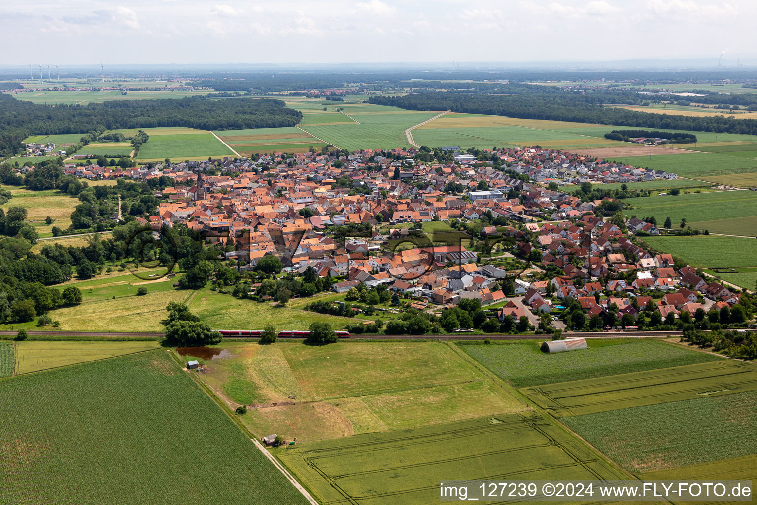 Steinweiler in the state Rhineland-Palatinate, Germany seen from above