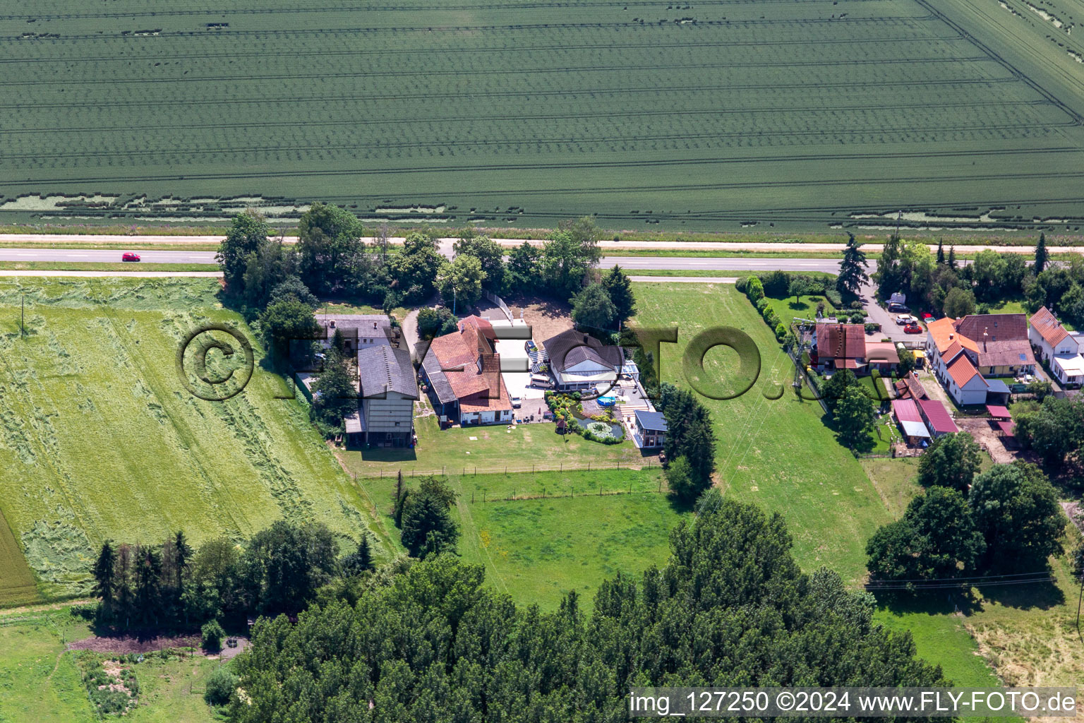 District Minderslachen in Kandel in the state Rhineland-Palatinate, Germany from the drone perspective