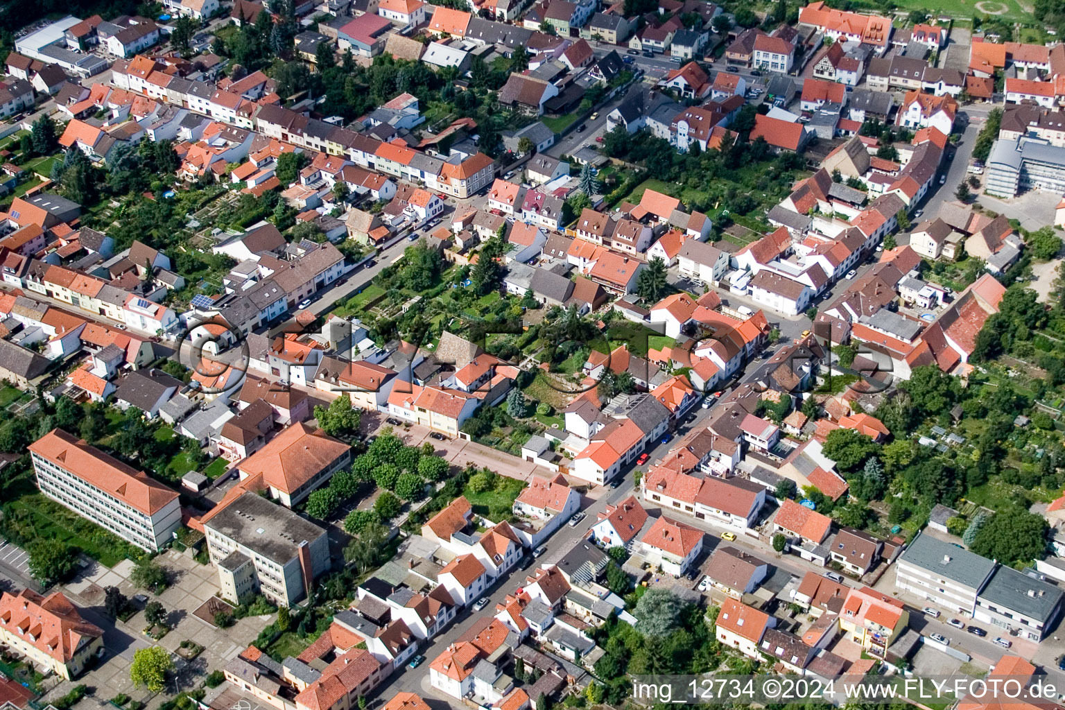 Town View of the streets and houses of the residential areas in Altlussheim in the state Baden-Wurttemberg