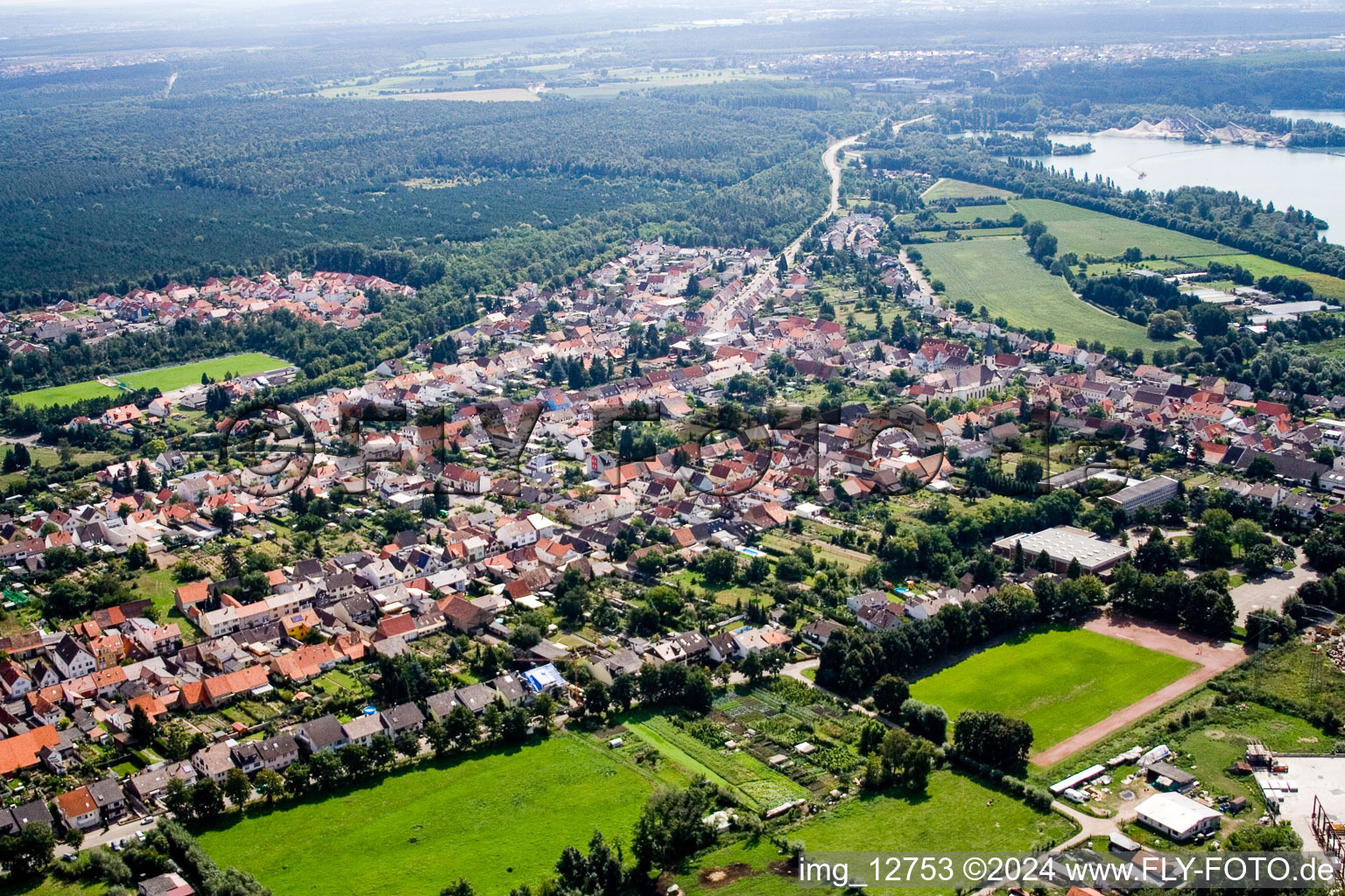 Drone recording of District Huttenheim in Philippsburg in the state Baden-Wuerttemberg, Germany