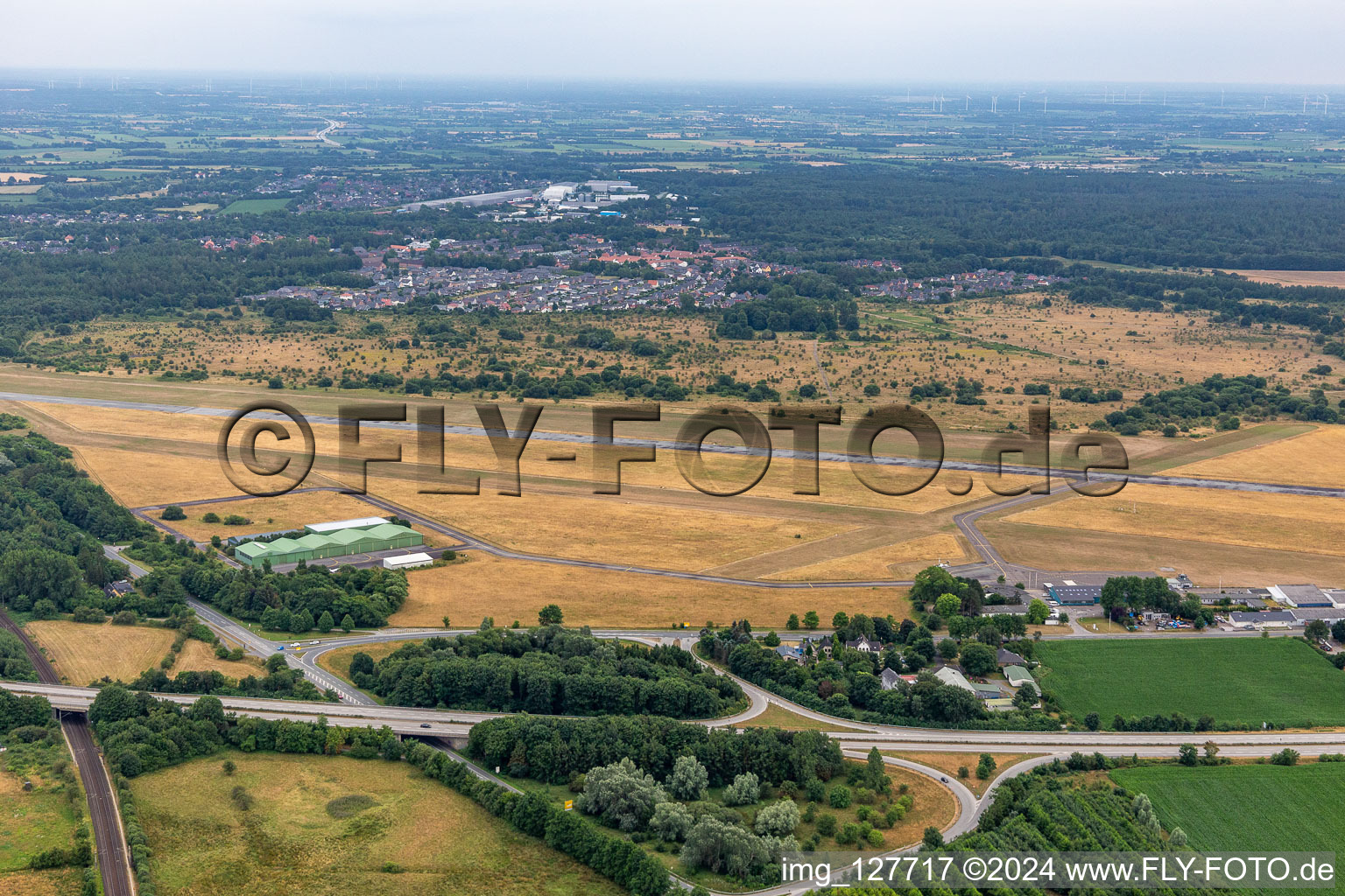 Aerial photograpy of Flensburg Airport in the district Weiche in Flensburg in the state Schleswig Holstein, Germany