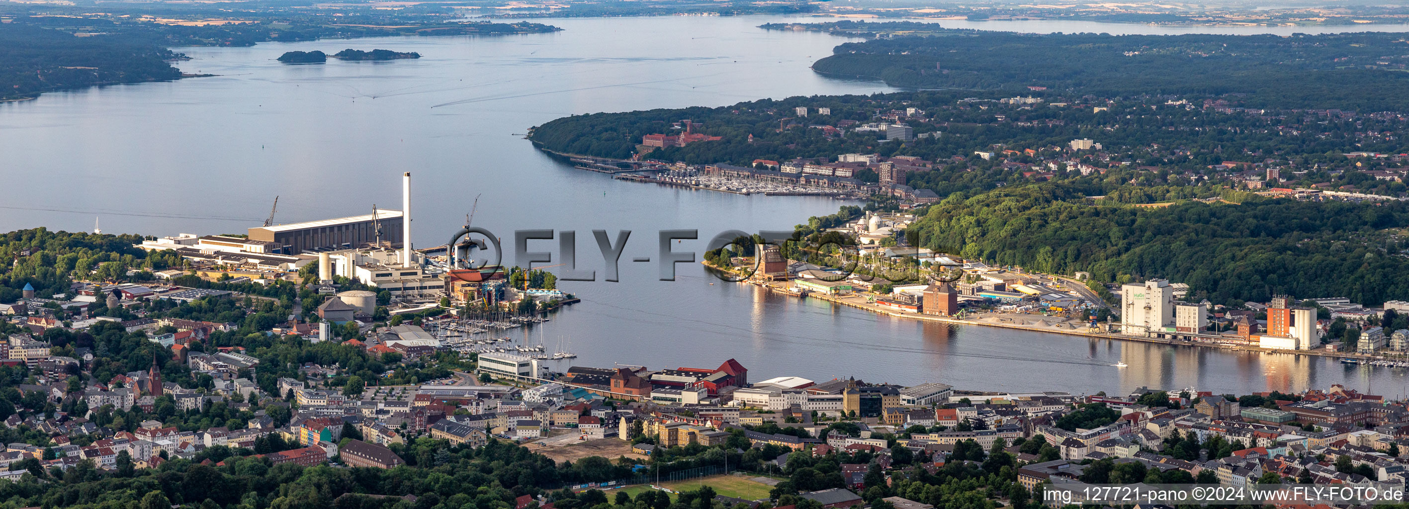 The city center in the downtown area on shore of Foerde in Flensburg in the state Schleswig-Holstein, Germany