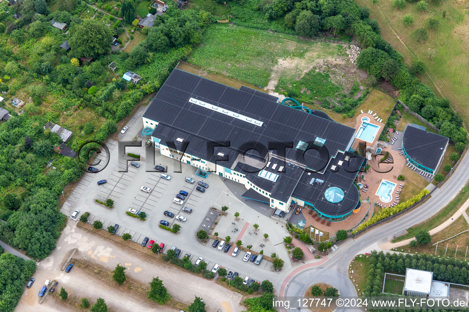 Spa and swimming pools at the swimming pool of the leisure facility Campusbad Flensburg in Flensburg in the state Schleswig-Holstein, Germany