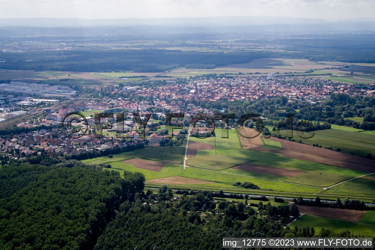 Aerial view of District Graben in Graben-Neudorf in the state Baden-Wuerttemberg, Germany