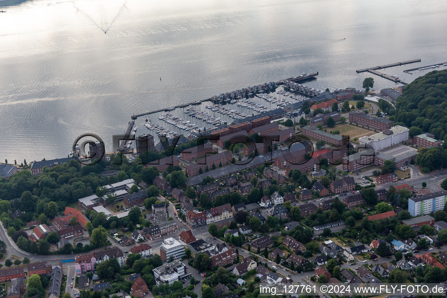 Sonwik Yacht Harbor, School for Strategic Reconnaissance of the German Armed Forces in the district Mürwik in Flensburg in the state Schleswig Holstein, Germany