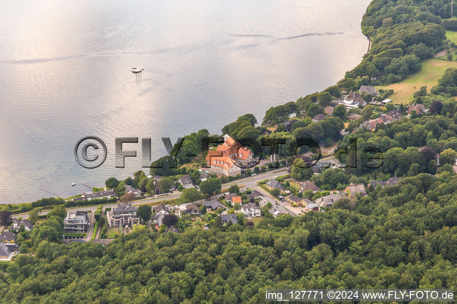 Aerial view of Vitalhotel Alter Meierhof in the district Ulstrupfeld in Glücksburg in the state Schleswig Holstein, Germany